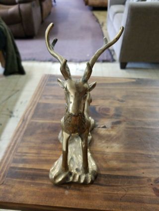 Vintage Deer Solid Brass Figurine Statue 10 " Tall