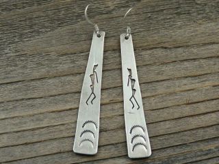 Vintage Native American Hopi Sterling Silver Kachina Dangle Earrings