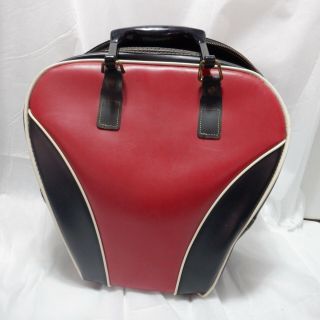 Vtg Bowling Ball Bag Carrier Case Vinyl Leather Red Black White Rockabilly