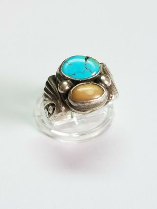 Vintage Native American 11.  3g Sterling Silver Turquoise Ring Sz 9.  5