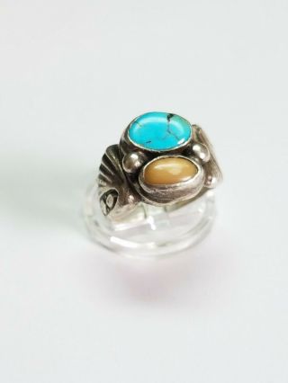 Vintage Native American 11.  3g Sterling Silver Turquoise Ring sz 9.  5 3