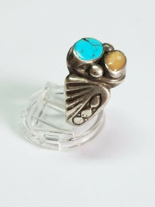 Vintage Native American 11.  3g Sterling Silver Turquoise Ring sz 9.  5 4