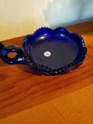 Vintage Handmade Viking Dalzell Blue Cut Glass Candy Dish W/ Sticker Made Usa