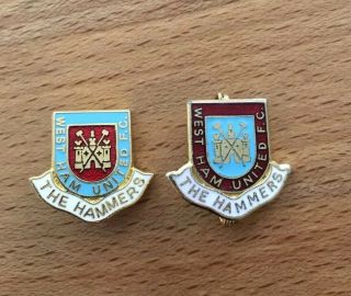West Ham United - 2x Vintage Old Coffer Enamel Old Badges/pins