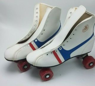 Vintage Official Roller Derby Skates Red White & Blue Pair Size 8 Euc