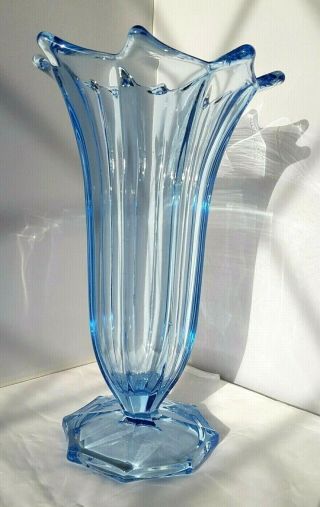Sowerby? Blue Vintage Art Glass Tulip Vase 10 " H Spring Flowers Home Decor Gift