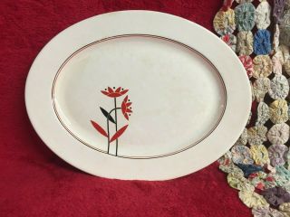 Vtg Oval Platter By The Harker Pottery Company Red & Black Floral Design Large