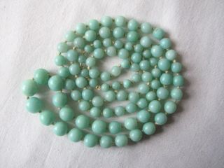 Vintage Long Knotted Deco Peking Jade Glass Beads Necklace