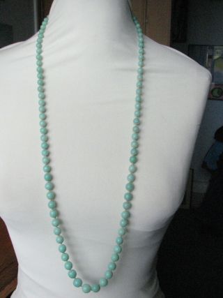 Vintage Long Knotted Deco Peking Jade Glass Beads Necklace 2