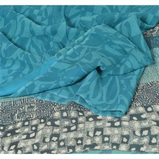 Sanskriti Vintage Blue Saree Pure Georgette Silk Printed Sari Craft Deco Fabric