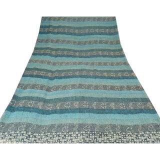 Sanskriti Vintage Blue Saree Pure Georgette Silk Printed Sari Craft Deco Fabric 3