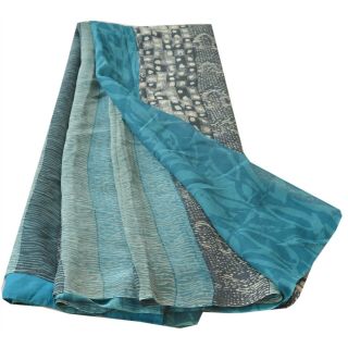 Sanskriti Vintage Blue Saree Pure Georgette Silk Printed Sari Craft Deco Fabric 4