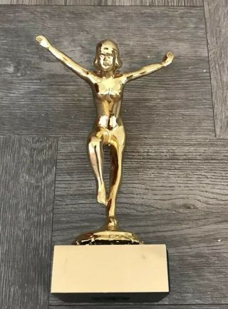 Vintage All Metal Gymnastics Or Diver Female Woman Girl Trophy Topper Gold Tone