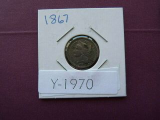 Vintage Usa 1867 3 Cent Nickel Y1970