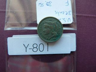 Vintage Usa 1865 3 Cent Nickel Y801