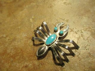 Extra Fine Vintage Navajo Sterling Silver Turquoise Lobster Bug Pin $149 Tag