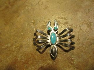 EXTRA Fine Vintage Navajo Sterling Silver Turquoise LOBSTER BUG PIN $149 TAG 2