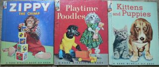 3 Vintage Rand Mcnally Elf Books Zippy The Chimp,  Playtime Poodles,  Kittens