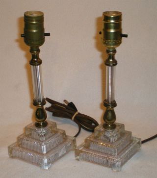 Vintage Art Deco Glass Dresser Boudoir Table Lamps