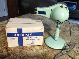 Vintage Arcross Electric Hair Dryer With Stand And Box