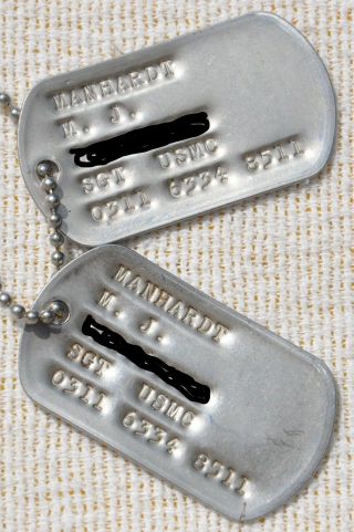 Vintage Usmc Marine Corps Metal Dog Tags & Chain Mos 0311 6334 8511 Old