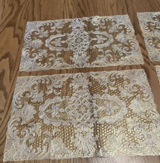 4 Vintage 18” X 12” Placemats Ivory & Gold Gilded Vinyl Lace Holiday