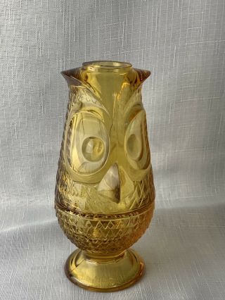 Vintage Viking Glass Owl Glimmer Candle Holder Amber Fairy Lamp Mcm