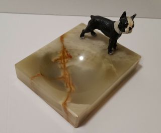 Vintage Onyx / Alabaster Ashtray / Coin Tray With Boston Terrier