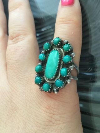 Vintage Old Pawn Zuni Sterling Silver Turquoise Ring Sz 4.  5 Native American