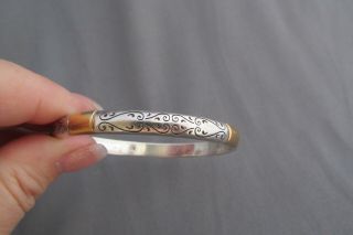 Vintage Brighton Silver Gold 2 Two Tone Scroll Etched Stenciled Bangle Bracelet