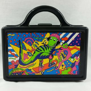 Vintage Dinosaur Pencil Box Art Case 90s Newell 1992 Neon Skateboard Rollin Wild