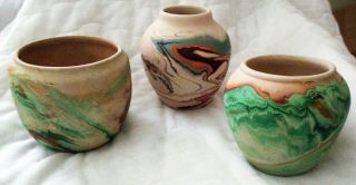 Vintage Nemadji Indian Pottery 3 Bowls 4 " & 5 " Usa Conditiom