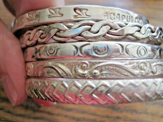 5 Vintage Engrave Mexico Bangle Bracelets 1/4 " Wide Scrap? Not 2.  57 Toz 7 " Wrist