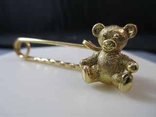 Vintage Teddy Bear Diaper Pin Large Safety Pin Charm Holder Brooch 2