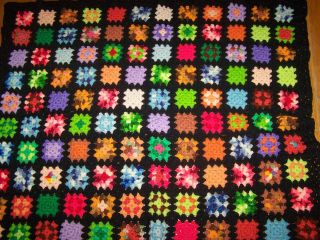 Vintage Crocheted Granny Square Afghan Lap Blanket 51 " X 43 "