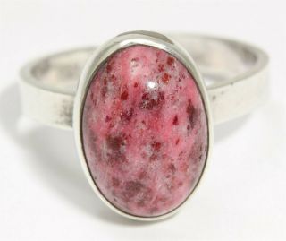 Vintage Norway Signed Sterling Silver 925s Modernist Pink Red Thulite Ring Sz8