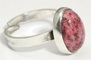 Vintage Norway SIGNED Sterling Silver 925s Modernist Pink Red Thulite Ring Sz8 2