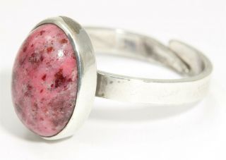 Vintage Norway SIGNED Sterling Silver 925s Modernist Pink Red Thulite Ring Sz8 3