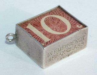 Vintage Silver Charm For Bracelet 10 Shilling Note " In Emergency Break Glass "