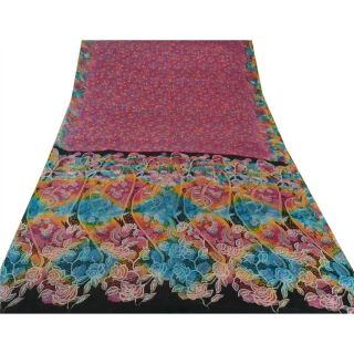 Sanskriti Vintage Pink Saree 100 Pure Silk Printed Sari 5 Yd Fabric Decor Craft 3