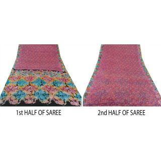 Sanskriti Vintage Pink Saree 100 Pure Silk Printed Sari 5 Yd Fabric Decor Craft 5