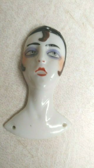 Vtg Germany 14141 Porcelain 2 " Lady Head Flapper Girl Half Doll Wall Plaque