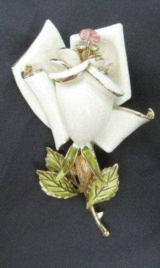 Gorgeous Vintage Coro Enamel Rose Flower Brooch Pin