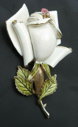 Gorgeous Vintage Coro Enamel Rose Flower Brooch Pin 2