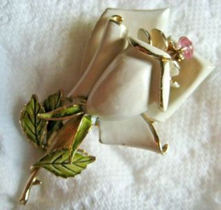 Gorgeous Vintage Coro Enamel Rose Flower Brooch Pin 5