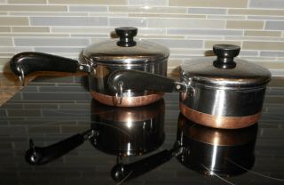 4 Pc Set Vintage Revere Ware 1801 Copper Bottom Stainless Steel Pans Indonesia