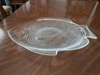 Vintage Large Anchor Hocking Clear Glass Fish Shaped Tray Platter Very Detailed 3