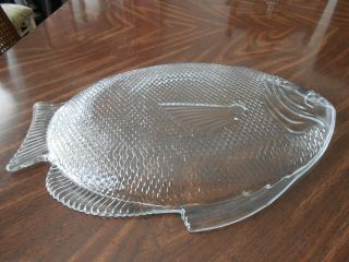 Vintage Large Anchor Hocking Clear Glass Fish Shaped Tray Platter Very Detailed 5