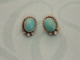 Vintage Sterling Silver Native American Turquoise Gemstone Stud Earrings Signed