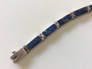 Vintage Sterling Silver 925 Lapis Lazuli Inlay Panel Link BRACELET 3